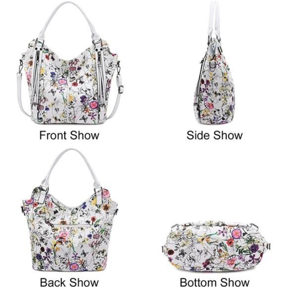 2 Pcs Tote Bag PU Leather Shoulder Bags Fashion Hobo Bags Large Purse Handbags - Picture 5 of 6